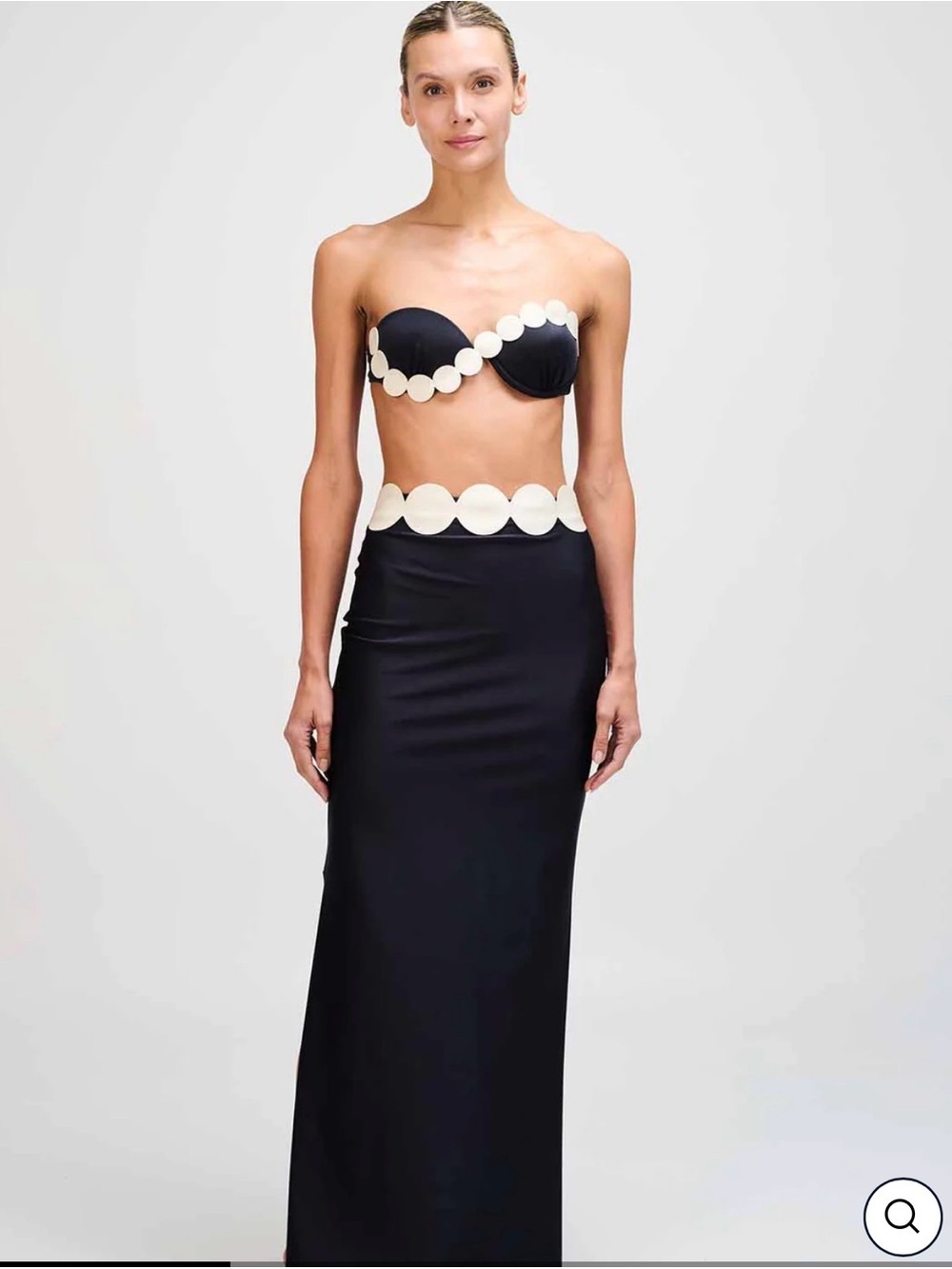 Scallop-Trim Strapless Black Bikini Set with Cream Accents